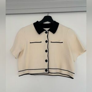 OAK + FORT Black and Cream cropped Button-Up Top